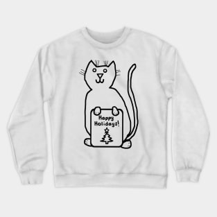 Cute Christmas Cat says Happy Holidays Line Drawing Crewneck Sweatshirt